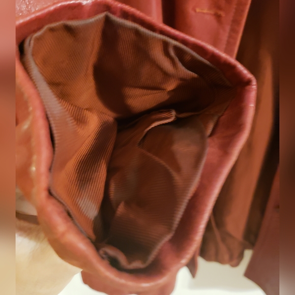 Aldo Vintage Leather Retro Red Semi Trench Lined Coat Boho Woman Large - Picture 11 of 16
